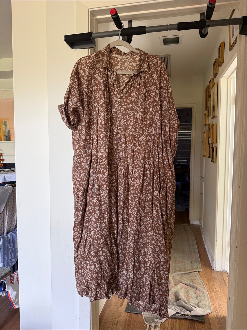 Brown Floral Button-Front Midi Dress